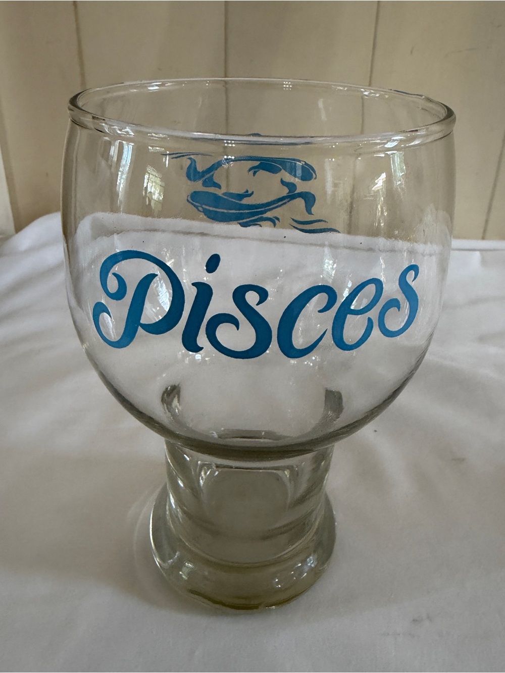 Pisces Zodiac Glass Goblet Blue Fish Astrology Pedestal Beer Water Cup - 24 oz